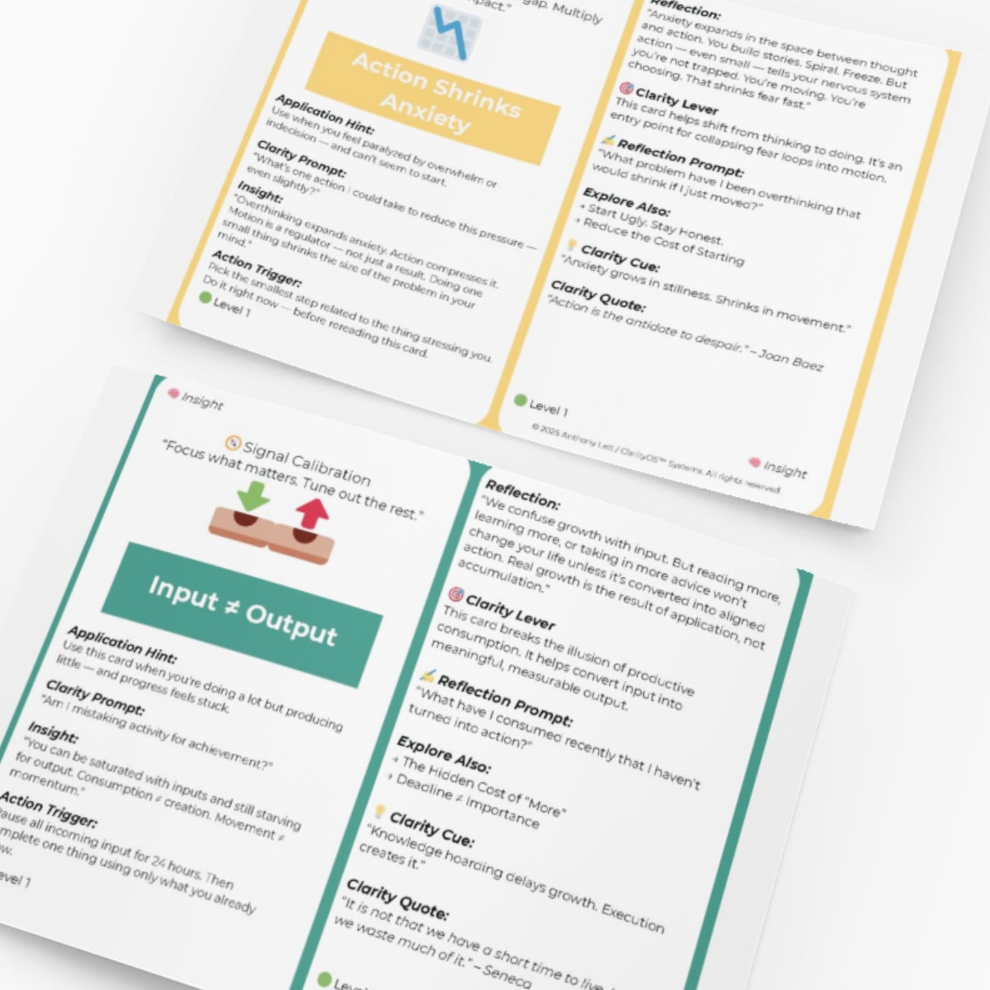 ClarityOS Transformation Deck shown in use – practical tools for decision-making and execution clarity.